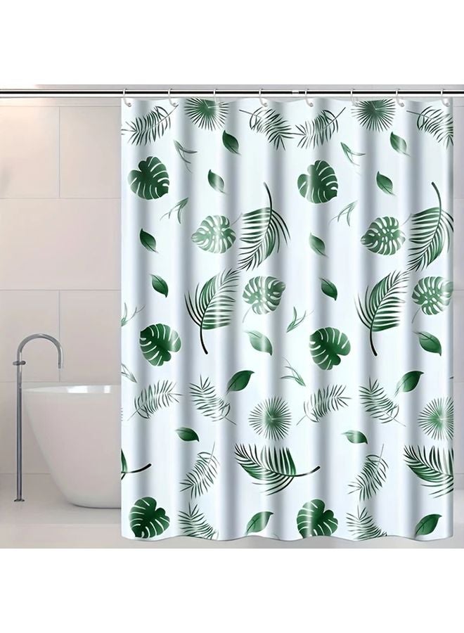 ستارة دش استوائية بحجم كبير جدًا 200 × 220 سم تصميم نخلة أخضر بطانة بلاستيكية حلقات معدنية - Image 1